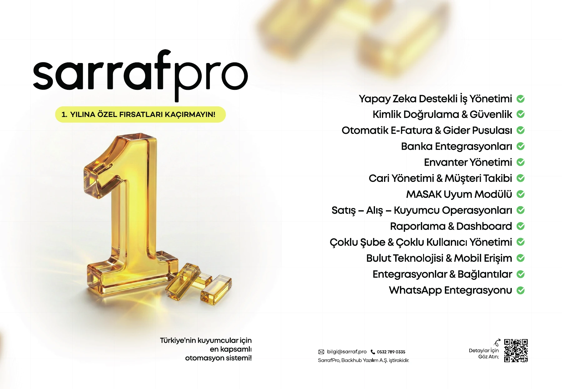 SarrafPro dergi reklamının özgün çift sayfa tasarımı